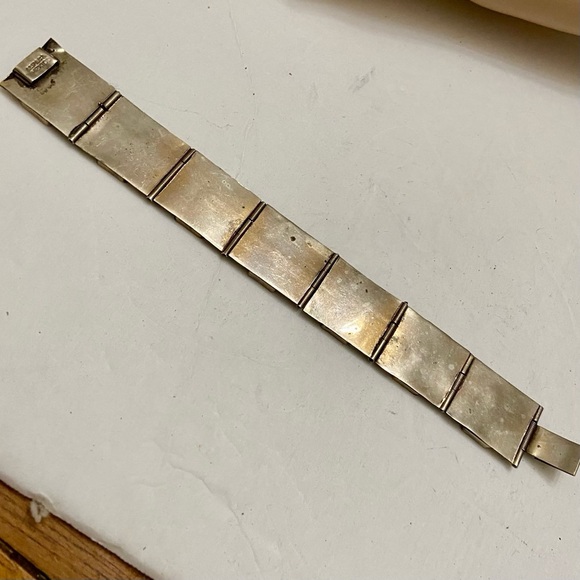 Vintage,  1940s  Silver- Abalone Alpaca Mexico Bracelet 8in x 1in - Picture 6 of 11